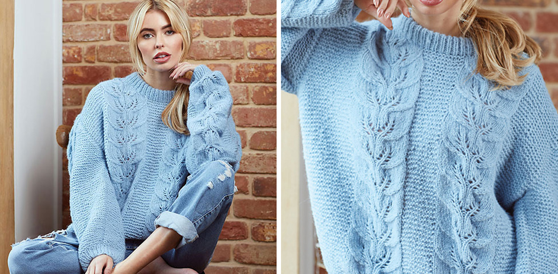 Knit sweater with cable stitch